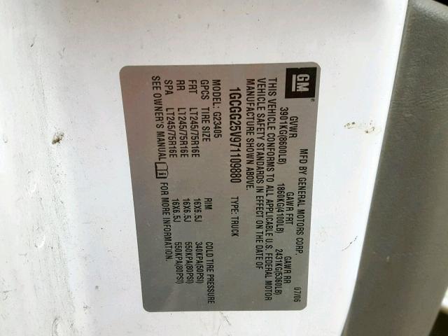 1GCGG25V971109880 - 2007 CHEVROLET EXPRESS G2 WHITE photo 10