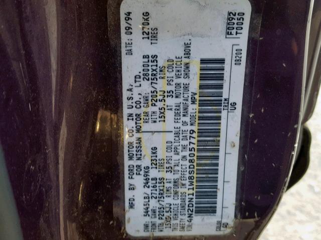 4N2DN11W8SD805779 - 1995 NISSAN QUEST XE PURPLE photo 10