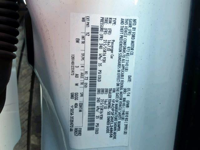 1FADP3F26EL248658 - 2014 FORD FOCUS SE WHITE photo 10