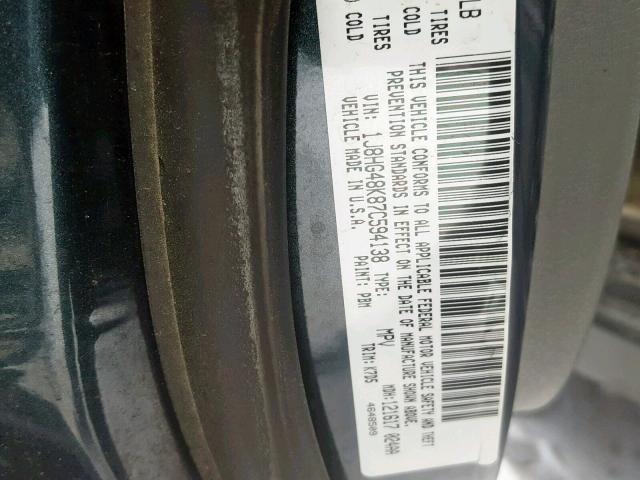 1J8HG48K87C594138 - 2007 JEEP COMMANDER GREEN photo 10