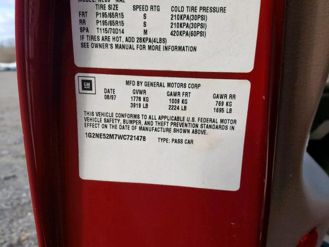 1G2NE52M7WC721478 - 1998 PONTIAC GRAND AM S მუქწითელი ფოტო 10