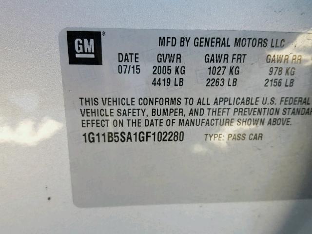 1G11B5SA1GF102280 - 2016 CHEVROLET MALIBU LIM 银色 照片 10