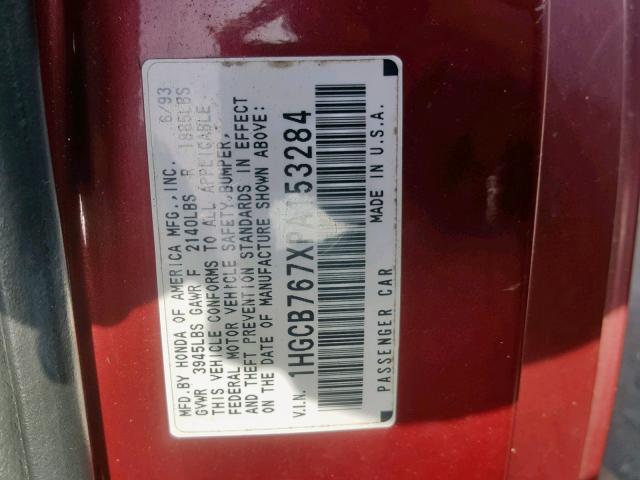 1HGCB767XPA153284 - 1993 HONDA ACCORD EX Қызыл фото 10