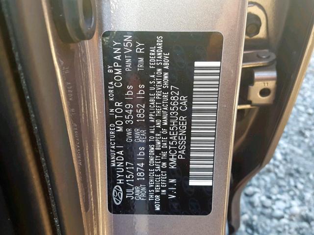 KMHCT5AE5HU356827 - 2017 HYUNDAI ACCENT SE GRAY photo 10