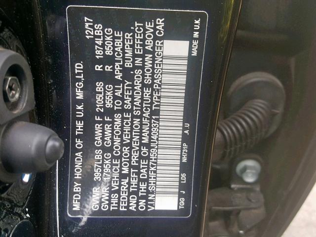 SHHFK7H59JU409371 - 2018 HONDA CIVIC EX Қара фото 10