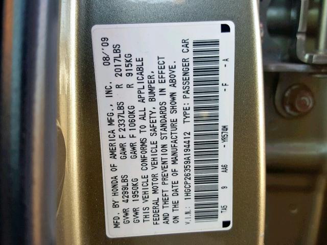 1HGCP26359A194412 - 2009 HONDA ACCORD LX TAN photo 10