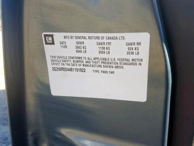 2G2WR554461191822 - 2006 PONTIAC GRAND PRIX BLUE photo 10