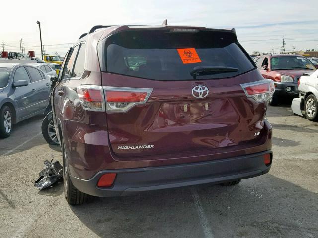 5TDZKRFH2GS163940 - 2016 TOYOTA HIGHLANDER BURGUNDY photo 3