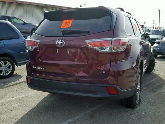5TDZKRFH2GS163940 - 2016 TOYOTA HIGHLANDER BURGUNDY photo 4