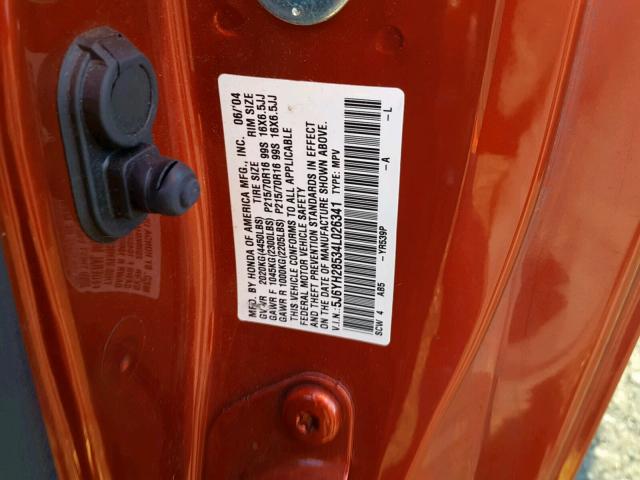 5J6YH28534L026341 - 2004 HONDA ELEMENT EX ORANGE photo 10