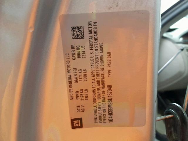 1G4HC5EM9BU137948 - 2011 BUICK LUCERNE CX SILVER photo 10