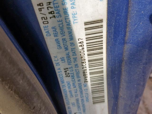 3VWBB61C8WM006887 - 1998 VOLKSWAGEN NEW BEETLE Mavi foto 10