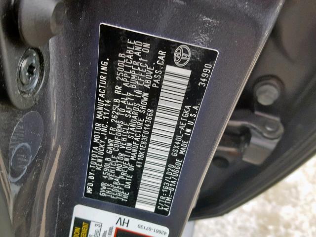 4T1BK1EB3FU143668 - 2015 TOYOTA AVALON XLE GRAY photo 10