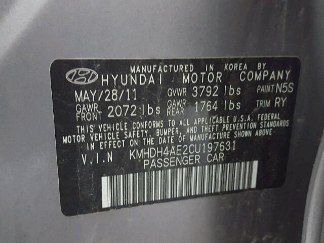 KMHDH4AE2CU197631 - 2012 HYUNDAI ELANTRA GL GRAY photo 10