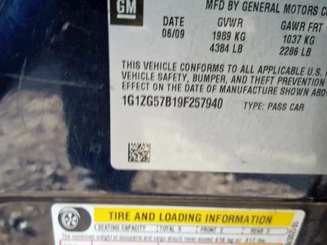 1G1ZG57B19F257940 - 2009 CHEVROLET MALIBU LS BLUE photo 10