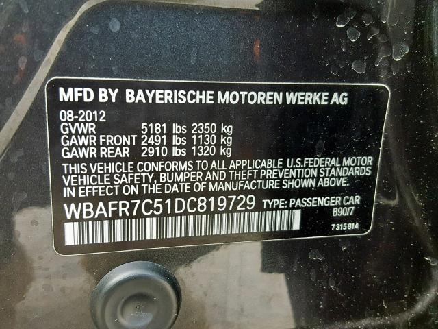 WBAFR7C51DC819729 - 2013 BMW 535 I BLACK photo 10