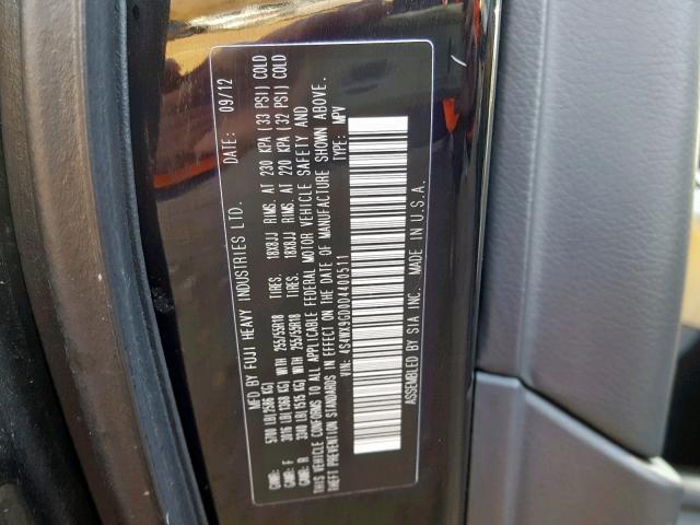 4S4WX9GD0D4400511 - 2013 SUBARU TRIBECA LI შავი ფოტო 10