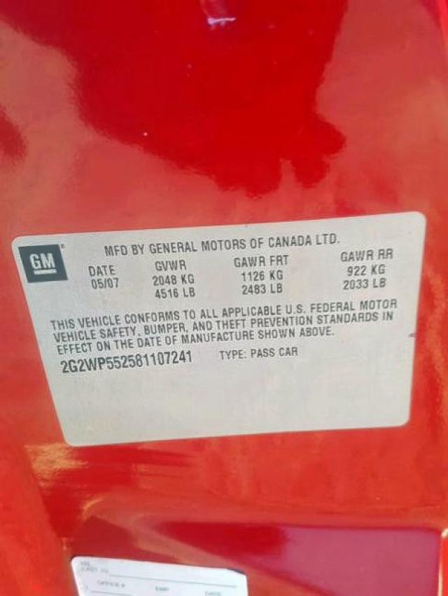 2G2WP552581107241 - 2008 PONTIAC GRAND PRIX RED photo 10