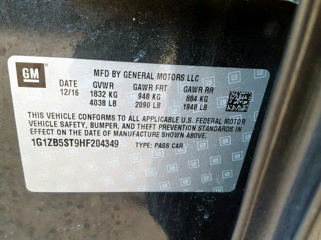 1G1ZB5ST9HF204349 - 2017 CHEVROLET MALIBU LS GRAY photo 10