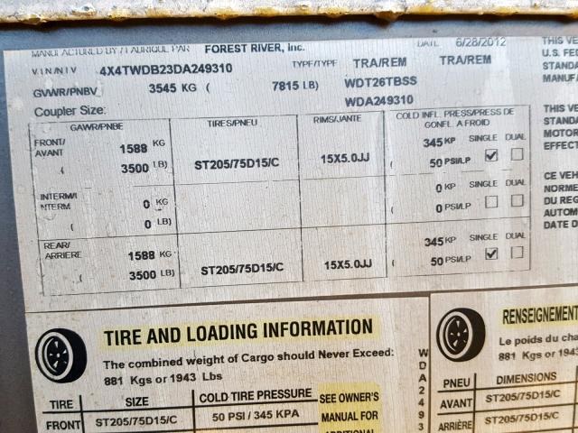 4X4TWDB23DA249310 - 2013 OTHER WILDWOOD İki rəngli foto 10