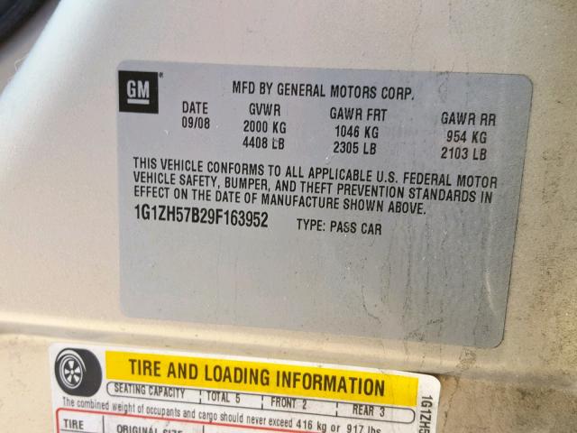 1G1ZH57B29F163952 - 2009 CHEVROLET MALIBU 1LT CREAM photo 10