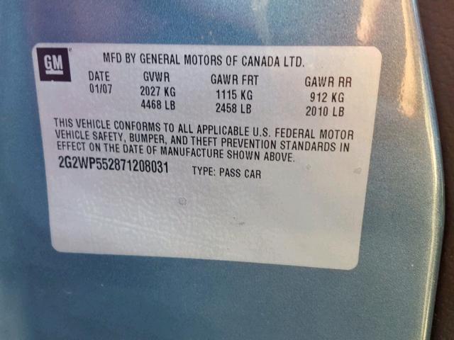 2G2WP552871208031 - 2007 PONTIAC GRAND PRIX BLUE photo 10