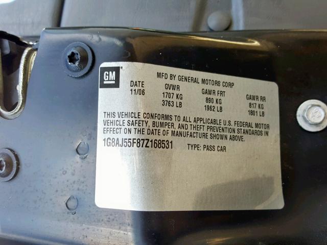 1G8AJ55F87Z168531 - 2007 SATURN ION LEVEL WHITE photo 10