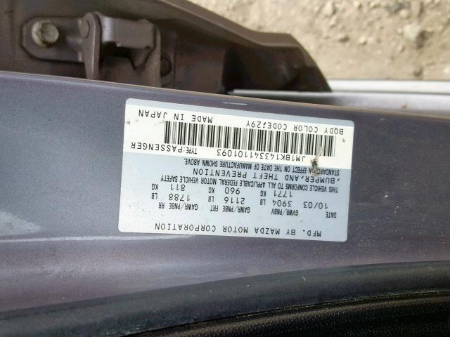 JM1BK143341101093 - 2004 MAZDA 3 HATCHBAC SILVER photo 10