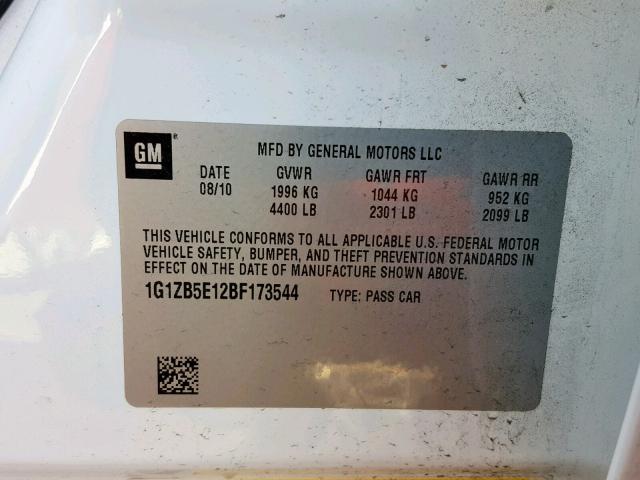 1G1ZB5E12BF173544 - 2011 CHEVROLET MALIBU LS WHITE photo 10