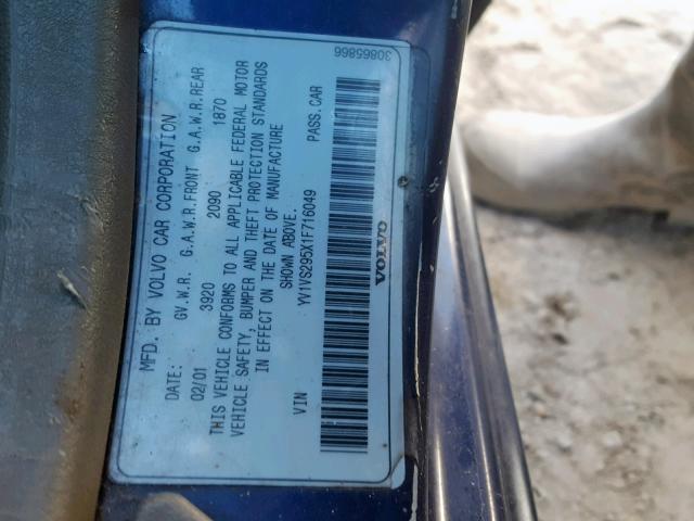 YV1VS295X1F716049 - 2001 VOLVO S40 1.9T BLUE photo 10