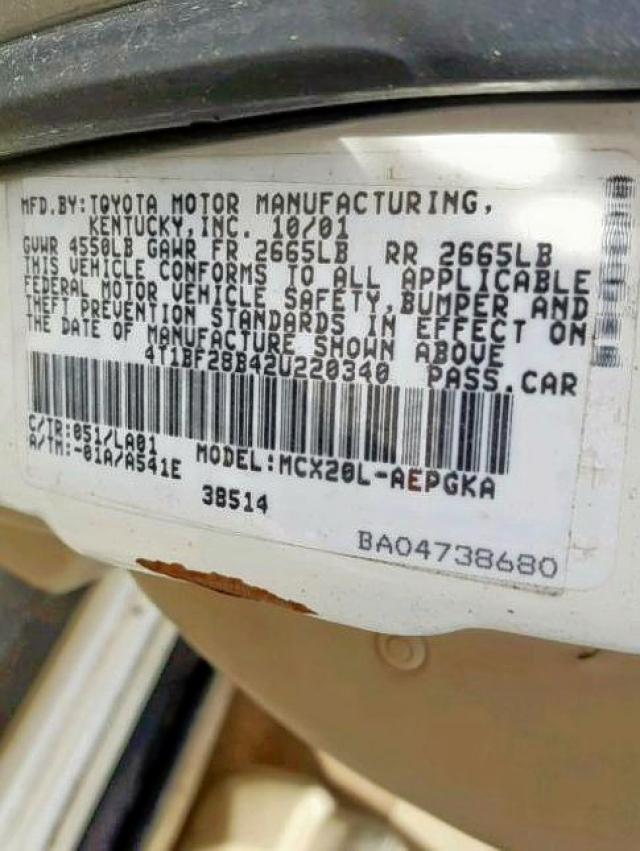 4T1BF28B42U220340 - 2002 TOYOTA AVALON XL თეთრი ფოტო 10