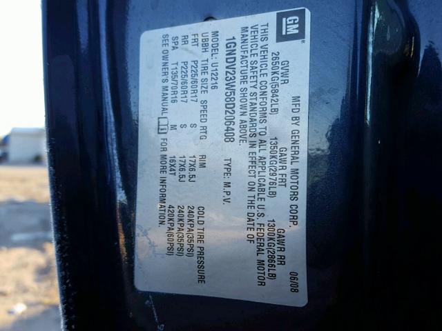 1GNDV23W58D206408 - 2008 CHEVROLET UPLANDER L Boz foto 10