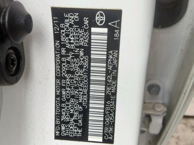 JTDBU4EE0C9173865 - 2012 TOYOTA COROLLA BA 白色 照片 10