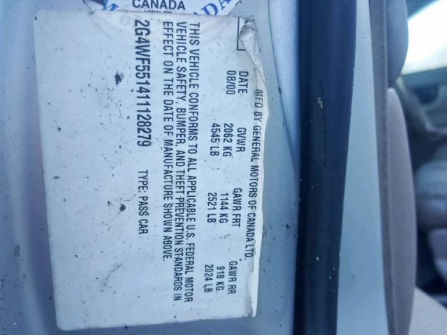 2G4WF551411128279 - 2001 BUICK REGAL GS SILVER photo 10