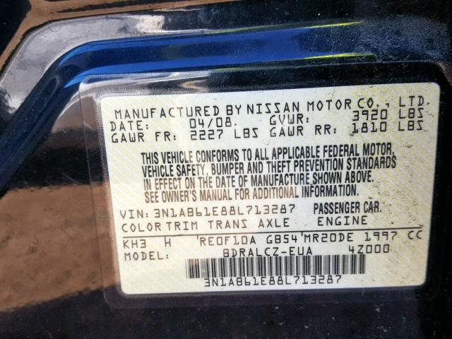 3N1AB61E88L713287 - 2008 NISSAN SENTRA 2.0 BLACK photo 10