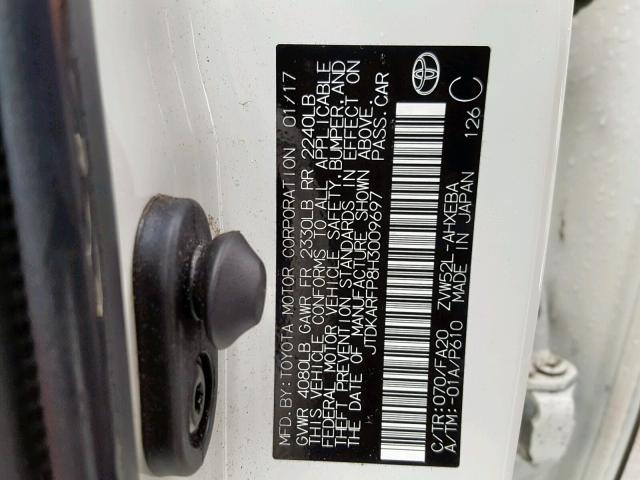 JTDKARFP8H3009697 - 2017 TOYOTA PRIUS PRIM თეთრი ფოტო 10