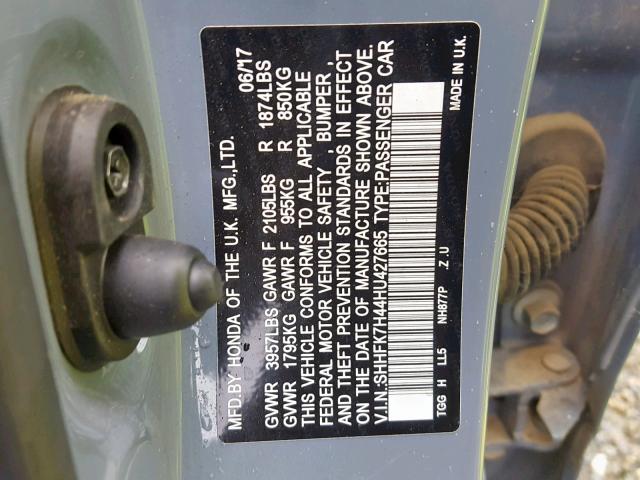 SHHFK7H44HU427665 - 2017 HONDA CIVIC SPOR BLUE photo 10