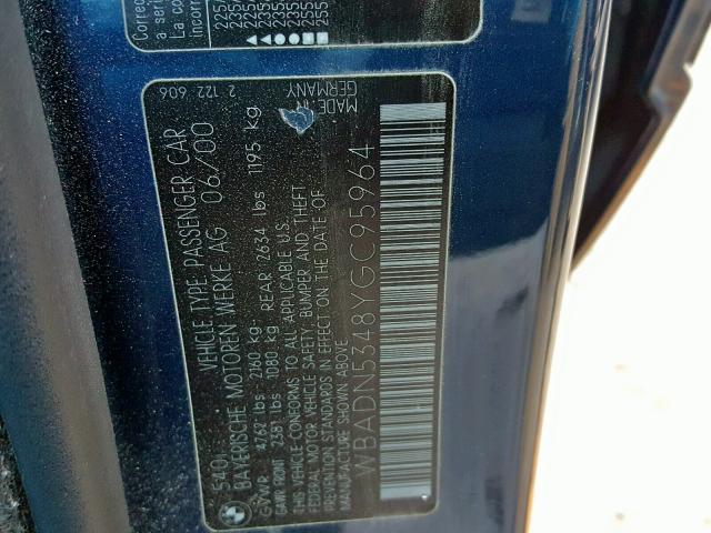 WBADN5348YGC95964 - 2000 BMW 540 I BLUE photo 10