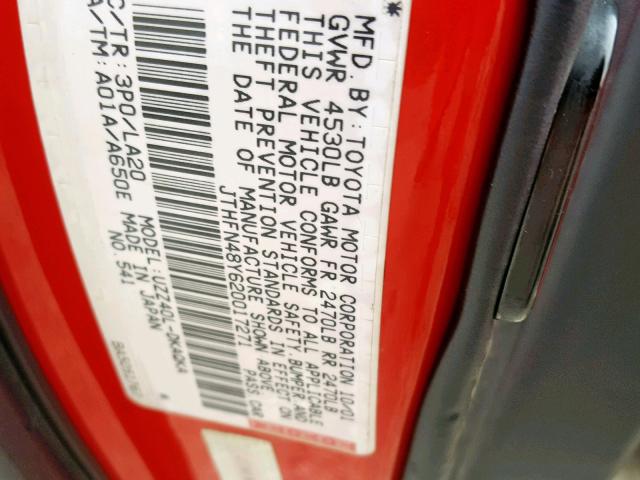 JTHFN48Y620017271 - 2002 LEXUS SC 430 RED photo 10