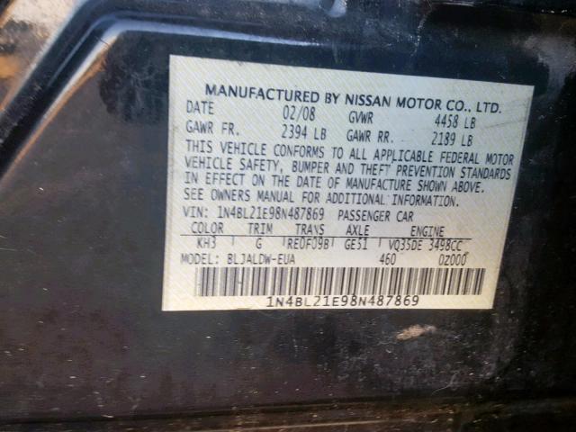 1N4BL21E98N487869 - 2008 NISSAN ALTIMA 3.5 BLACK photo 10