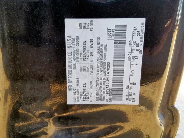 1FTYR14U91TA70205 - 2001 FORD RANGER SUP Қара фото 10