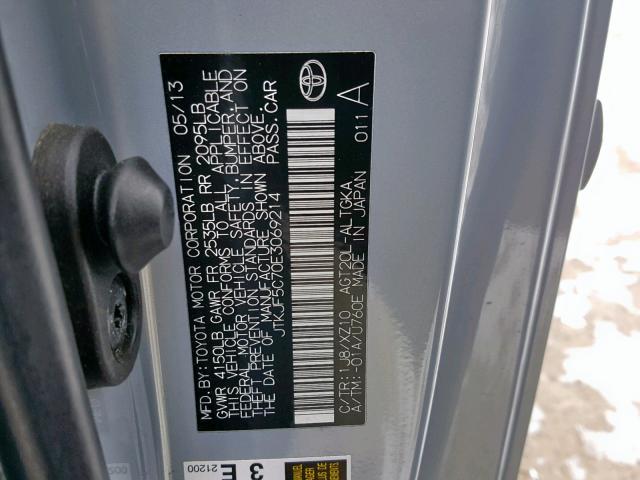 JTKJF5C70E3069214 - 2014 TOYOTA SCION TC ვერცხლისფერი ფოტო 10