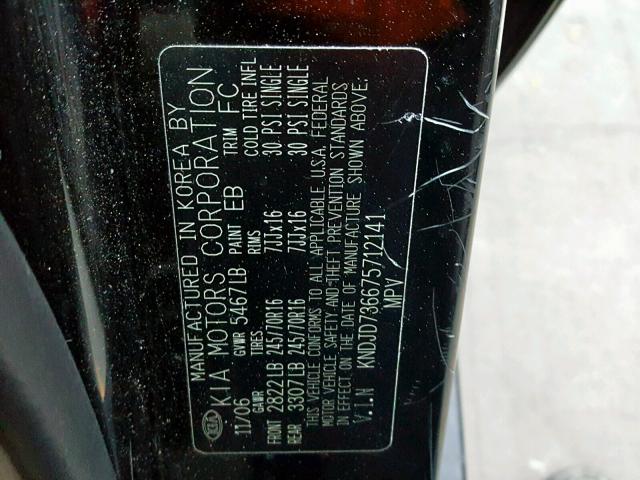 KNDJD736675712141 - 2007 KIA SORENTO EX 黑色 照片 10