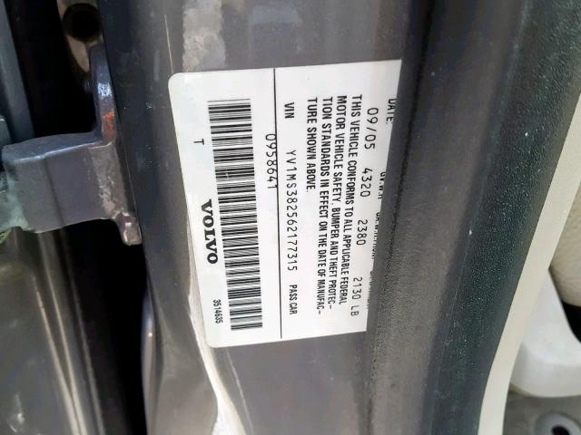 YV1MS382562177315 - 2006 VOLVO S40 2.4I GRAY photo 10