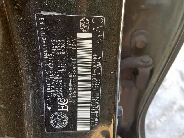 2T1KR32E45C889441 - 2005 TOYOTA COROLLA MA BLACK photo 10