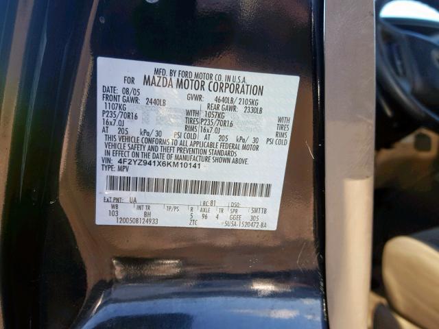 4F2YZ941X6KM10141 - 2006 MAZDA TRIBUTE S Czarny zdjęcie 10