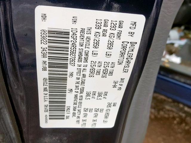 1D4GP24R55B272637 - 2005 DODGE GRAND CARA BLUE photo 10