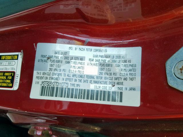 JM3TB28Y270110773 - 2007 MAZDA CX-9 RED photo 10