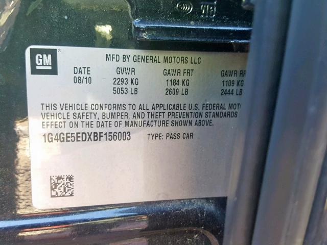 1G4GE5EDXBF156003 - 2011 BUICK LACROSSE C CHARCOAL photo 10