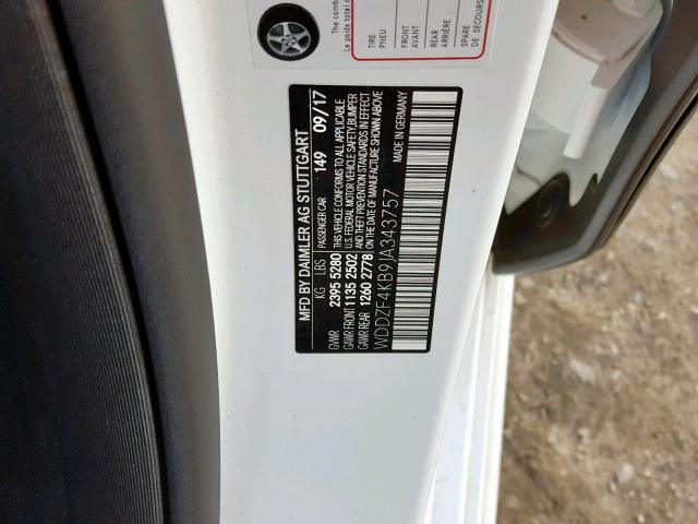 WDDZF4KB9JA343757 - 2018 MERCEDES-BENZ E 300 4MAT WHITE photo 10